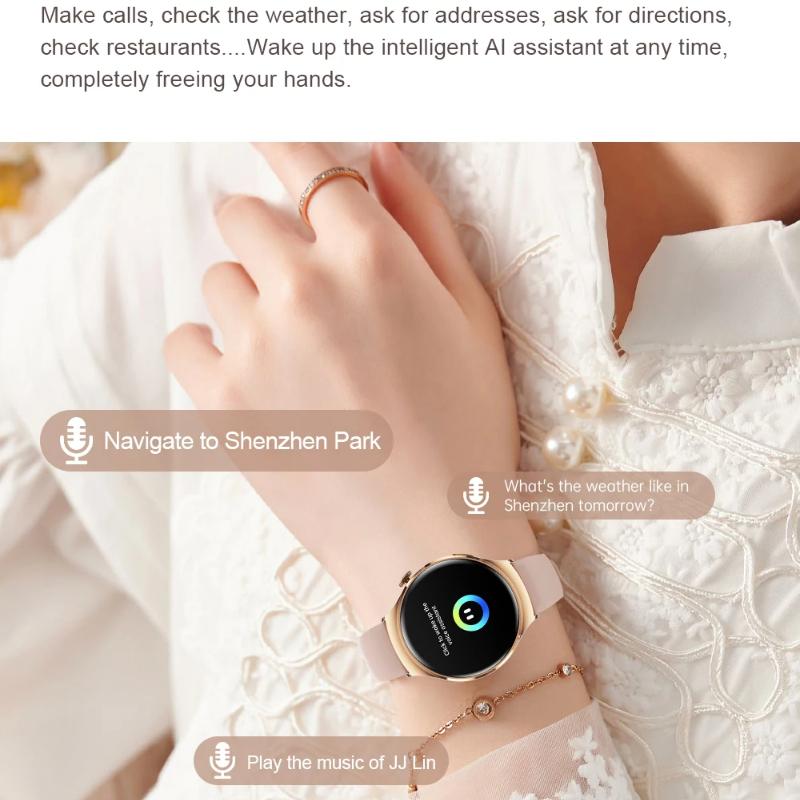 2025 Ny Dame Mote Smartklokke Kvinner AMOLED HD-skjerm GPS Puls Bluetooth-anrop Vanntett Utendørs Smartklokke for Xiaomi