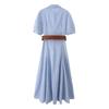 Europäischer und amerikanischer Stil, neue Damenbekleidung, ausländischer Stil Blusenärmel Revers mit Gürtel Leinenkleid