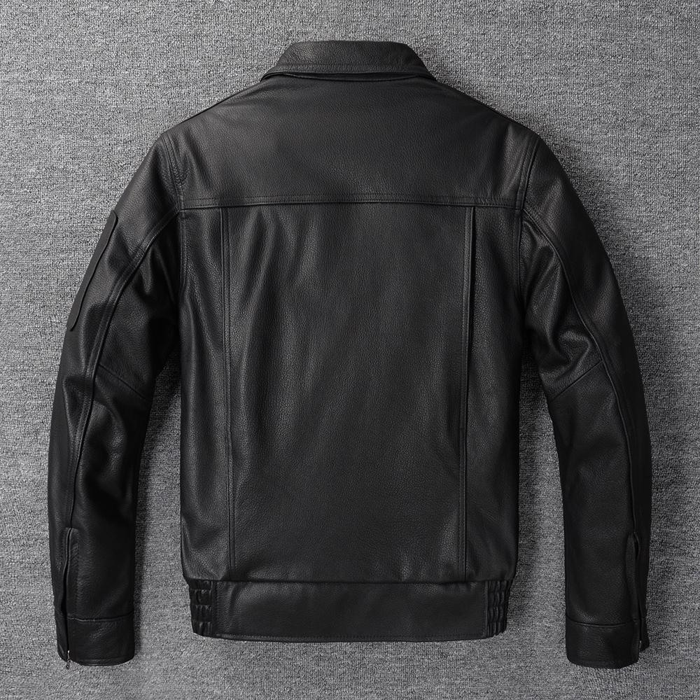 Black Genuine Cow Men Leather Jacket Loose Oversized Flight Jackets  Real Cowhide Men's Coat Autumn Spring