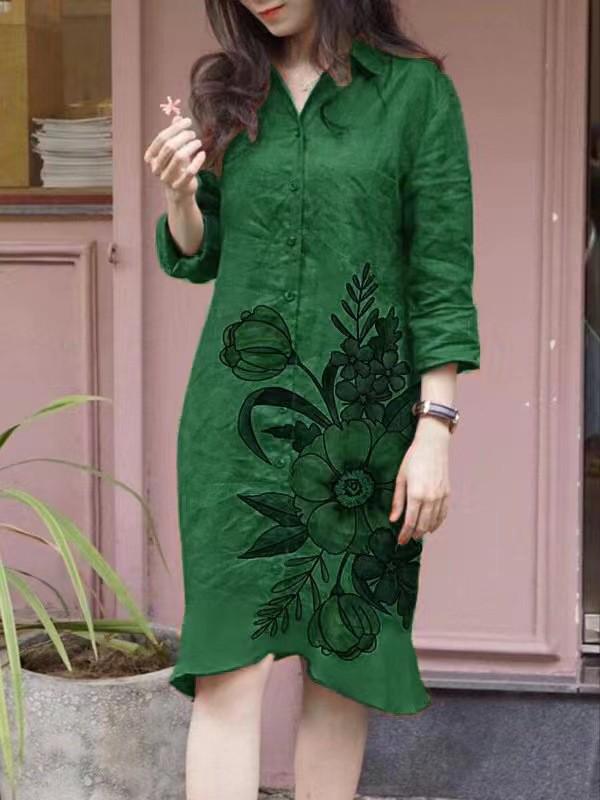 Plus Size Spring & Summer Mid-Length Printed Cardigan Dress 2XL зелёный