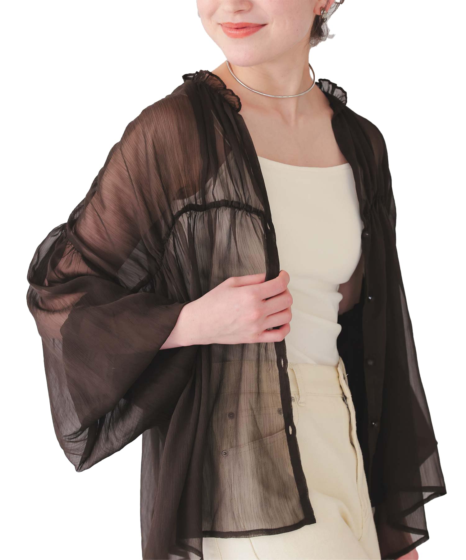 

Блузка Titibait с присборенным дизайном, прозрачная, AFXP4304, маленькая, темно-коричневая, женская