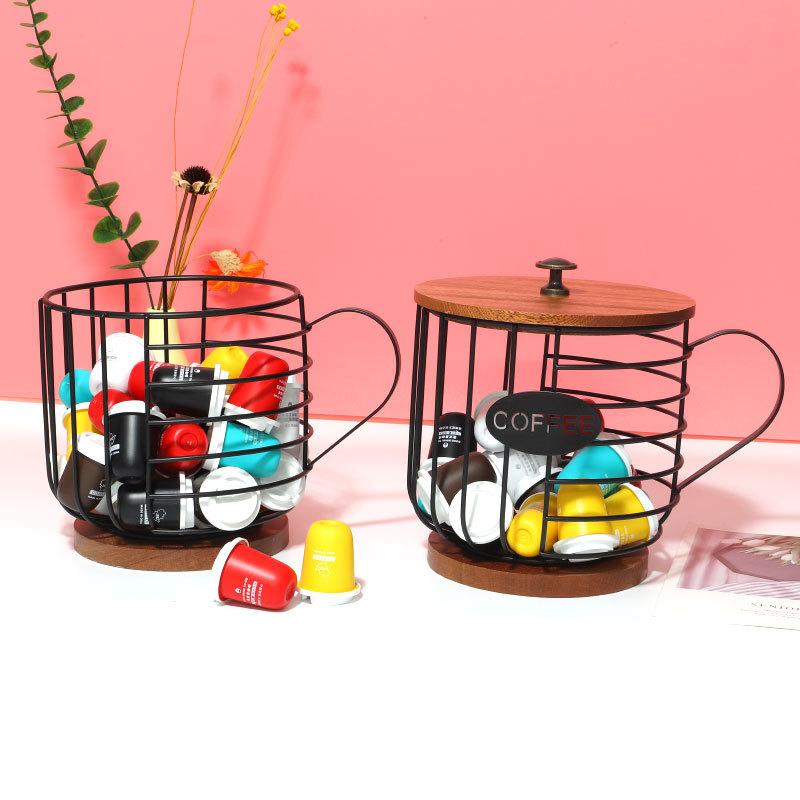 Nordic INS Metal Storage Basket with Lid Handle, Coffee Capsule Fruit Snack Organizer