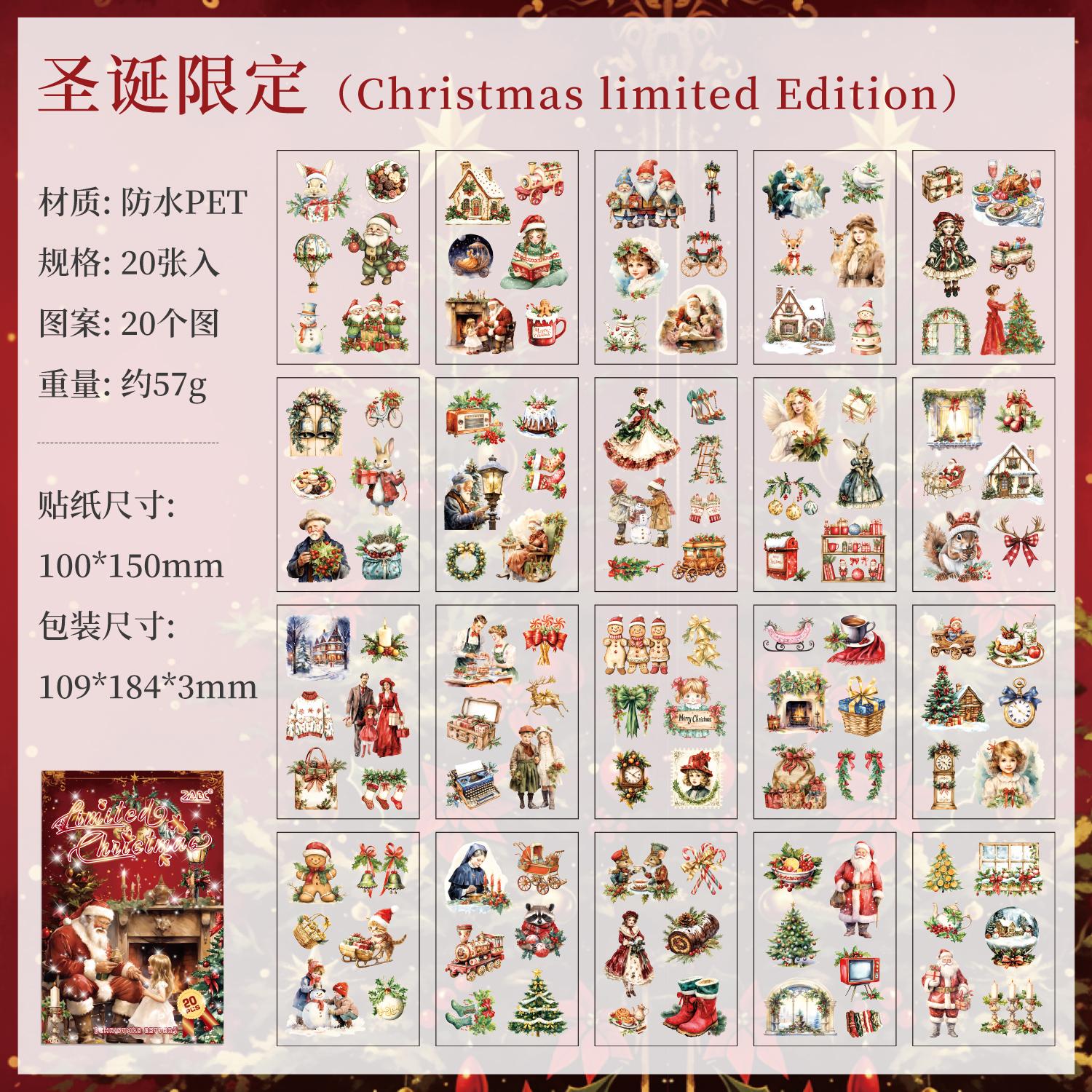 

20/40 Sheets Large Size Christmas Sticker Book Washi PET Stickers Set Scrapbooking Holiday Party Aesthetic Decoration Journal