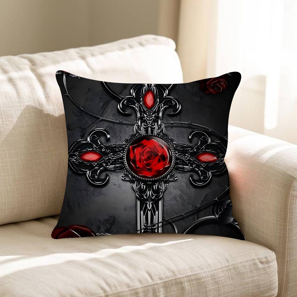 Chic Style Luxury Bilng Bling Gothic Cross Personalized Picture Text Home Decorative Pillows Household Gifts 45x45cm