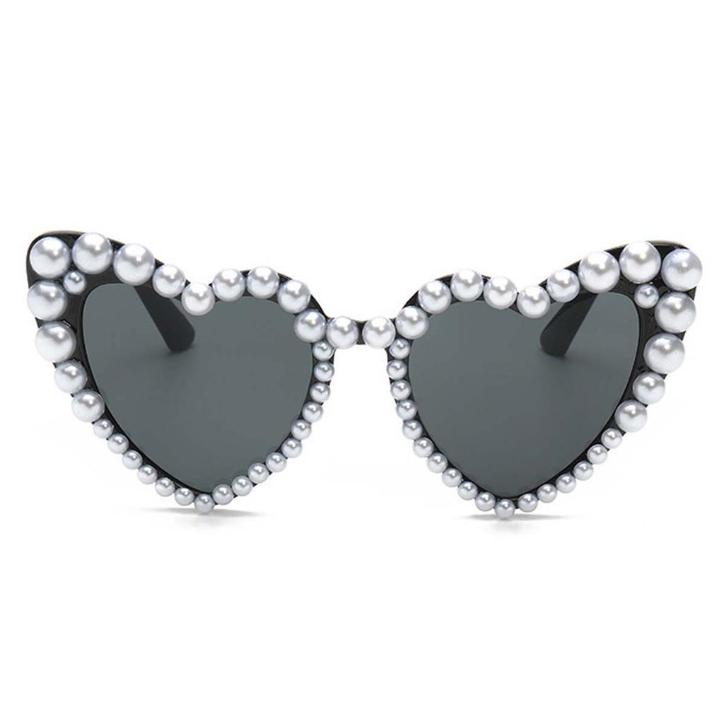Heart Shape Large Frame with Pearl Sunglasses Women Men Fashion Sun Glasses Shades Vintage Retro UV400 Eyewear for Female