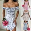 Women Dress Square Neck Elastic Vintage High Waist Pullover Refreshing Flower Print Off Shoulder Backless Summer Dress Female Clothing