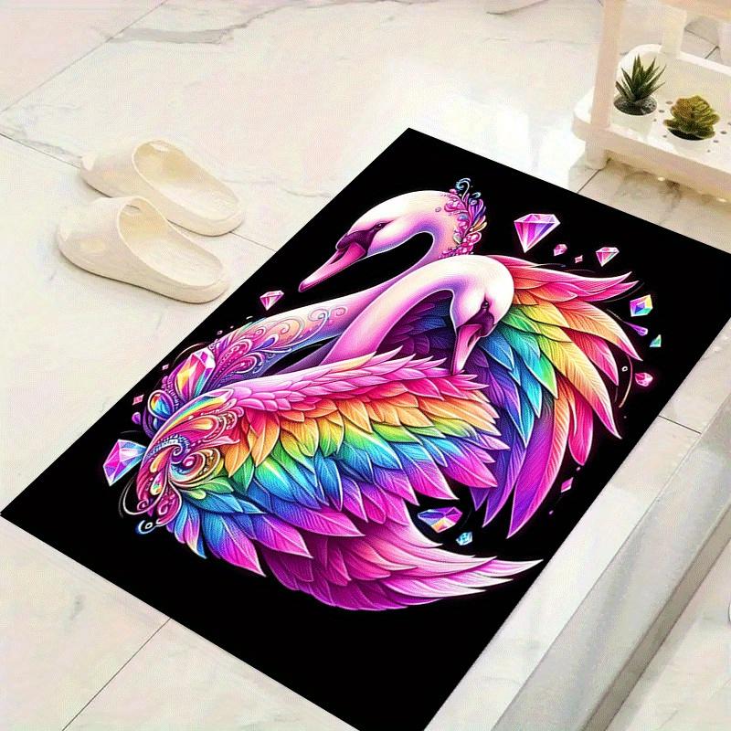 

1pc Colorful swans Print, Design Indoor Area Rug - Soft, Anti-Slip, and Durable Gaming Room Decor for Bedroom 60cm by 90cm