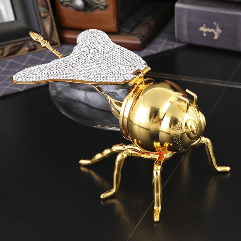 Little Bee Seasoning Box Golden Large Bee Sugar Cup Household European Kitchen Seasoning Box with Spoon Storage Jar High-end