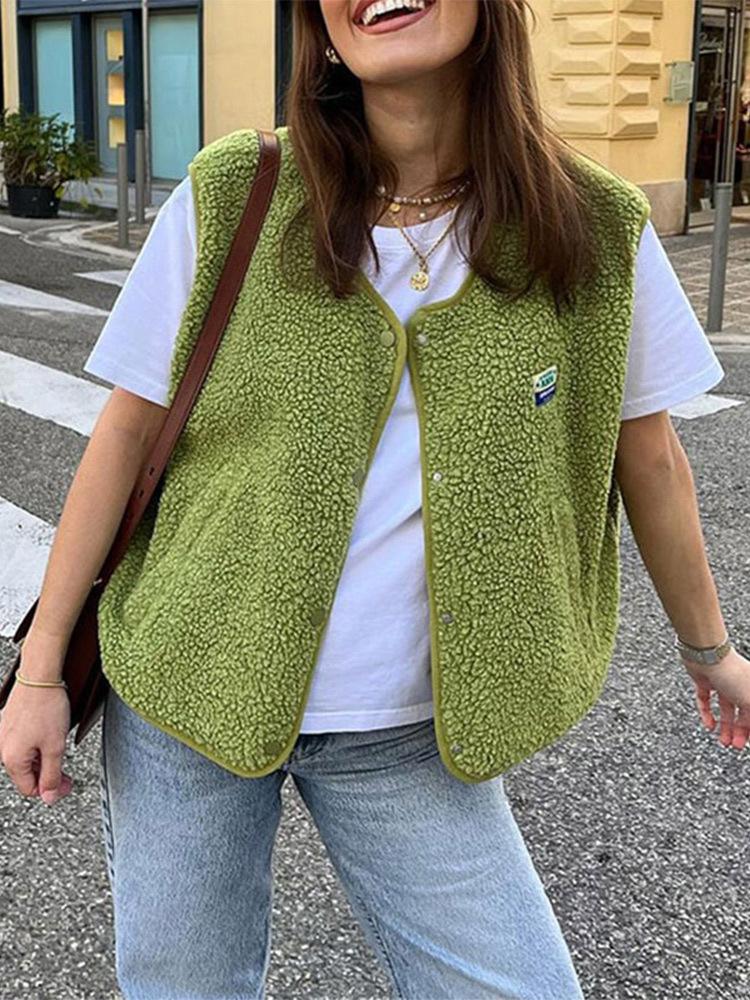 

Женские осенние кардиганы без рукавов с короткими карманами, женские модные однотонные повседневные пальто, женские свитера, жилеты, уличные элегантные молодежные свитера S зелёный