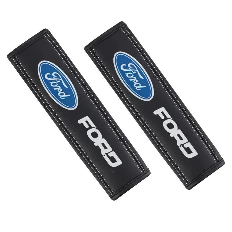 

New 2026 Car Sticker 2Pcs Leather Car SeatBelt Cover Pad for Ford Mondeo Focus Kuga F150 Transit Fiesta Explorer Galaxy Ranger E чёрный