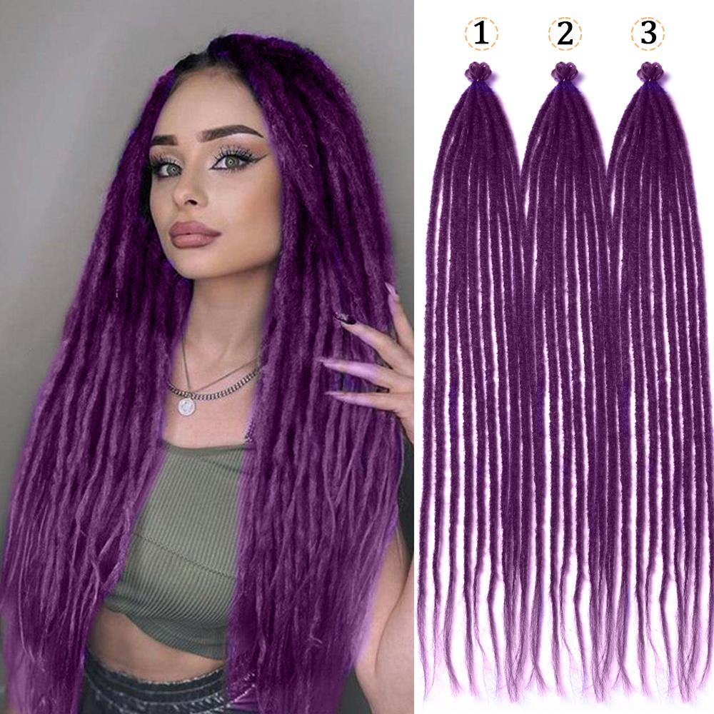 

26 Synthetic Crochet Red Dreadlock Extensions100% Handmade Single Ended Dreads Reggae Style for Girls(10 Strands/PC,3PCS) 26inches лавандовый