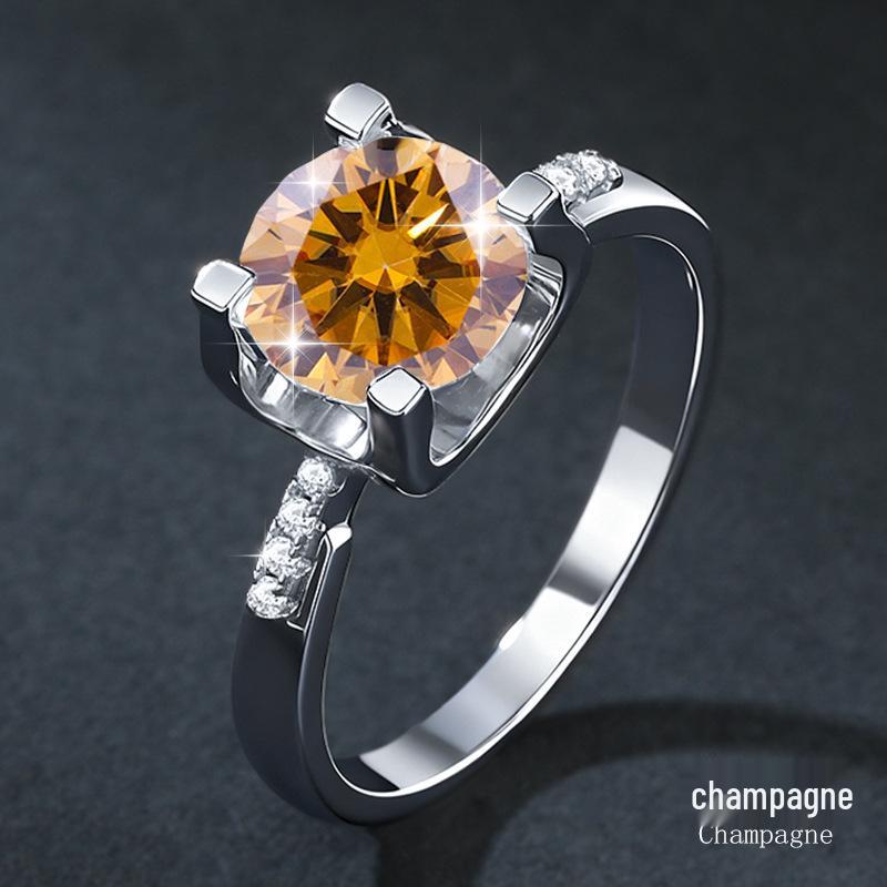 Women's 1 Carat Moissanite Bull Head Waist Ring, Sterling Silver, Four-Prong, Light Luxury Engagement and Wedding.