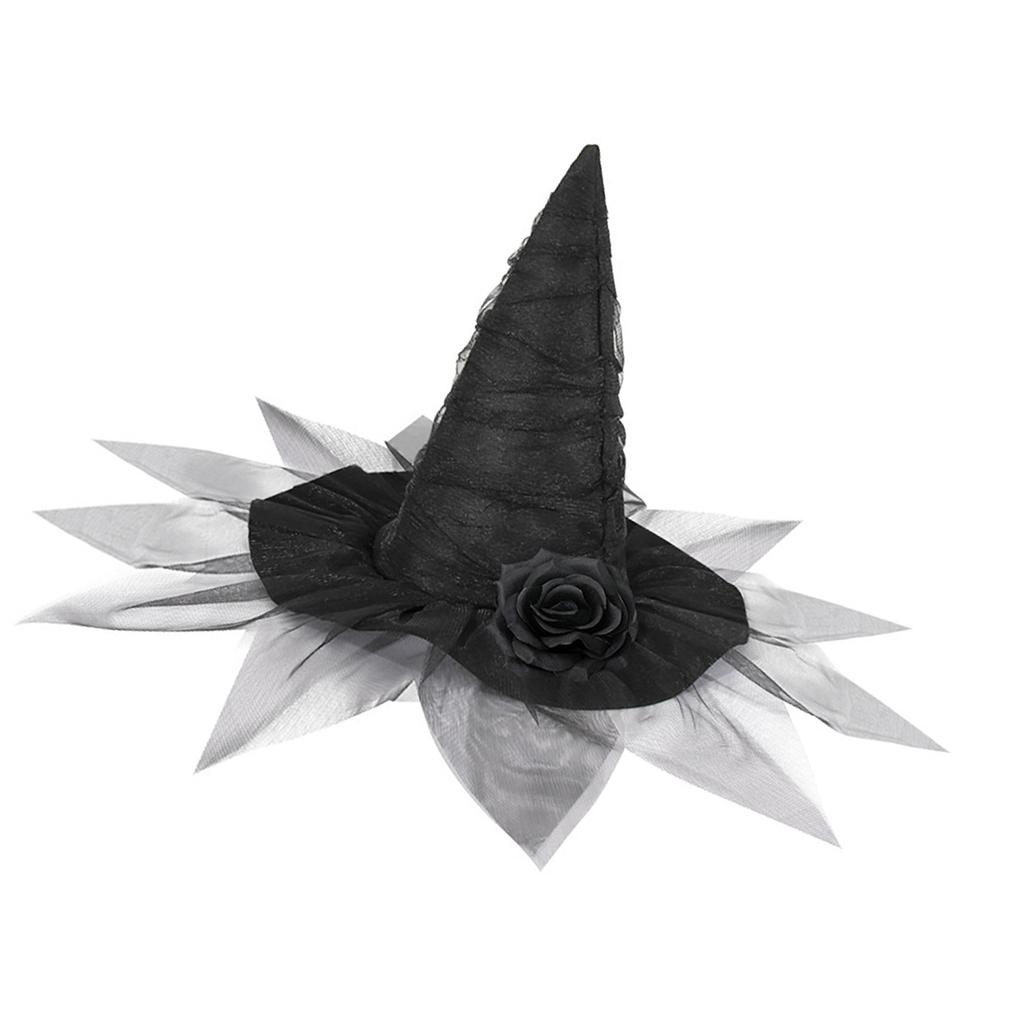 Rose Flower Witch Caps for Adult Wizard Hat Halloween Party Headwear Cloche Hat Holiday Headwear Role Playing Stage Hat