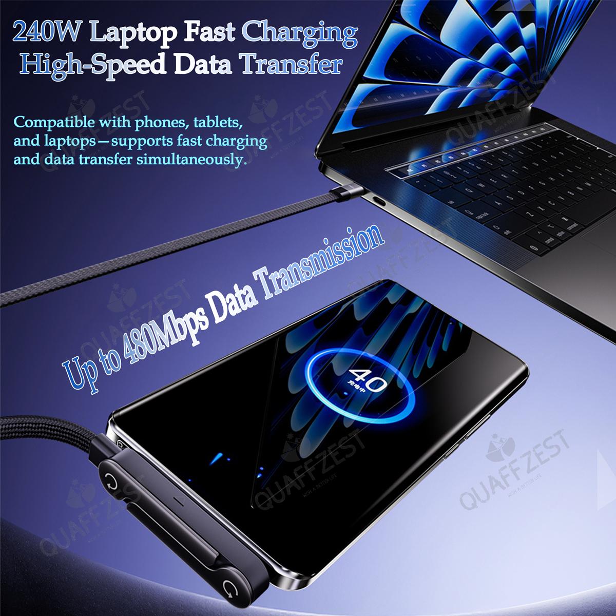 

240W PD Fast Charging Foldable Phone Holder Data Cable For Smartphone Tablet 1.5m Charging Type C Line For IPhone Samsung Xiaomi 1.5m