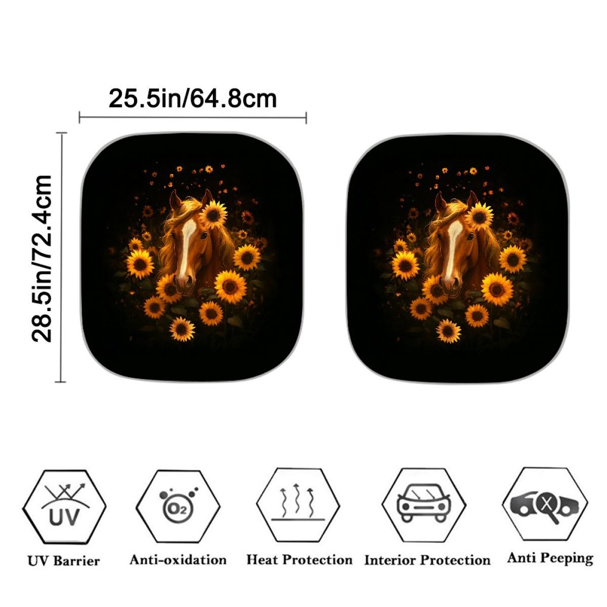 Sunflower & Cow Pattern Aluminum Foil Car Sunshade, Universal Fit, Pack of 2 One Size