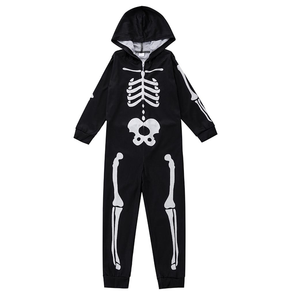 Halloween Family Jammies Skeleton Printing One Piece Sleepwear Outfits for Holiday Party Black KIDS 4 5Y