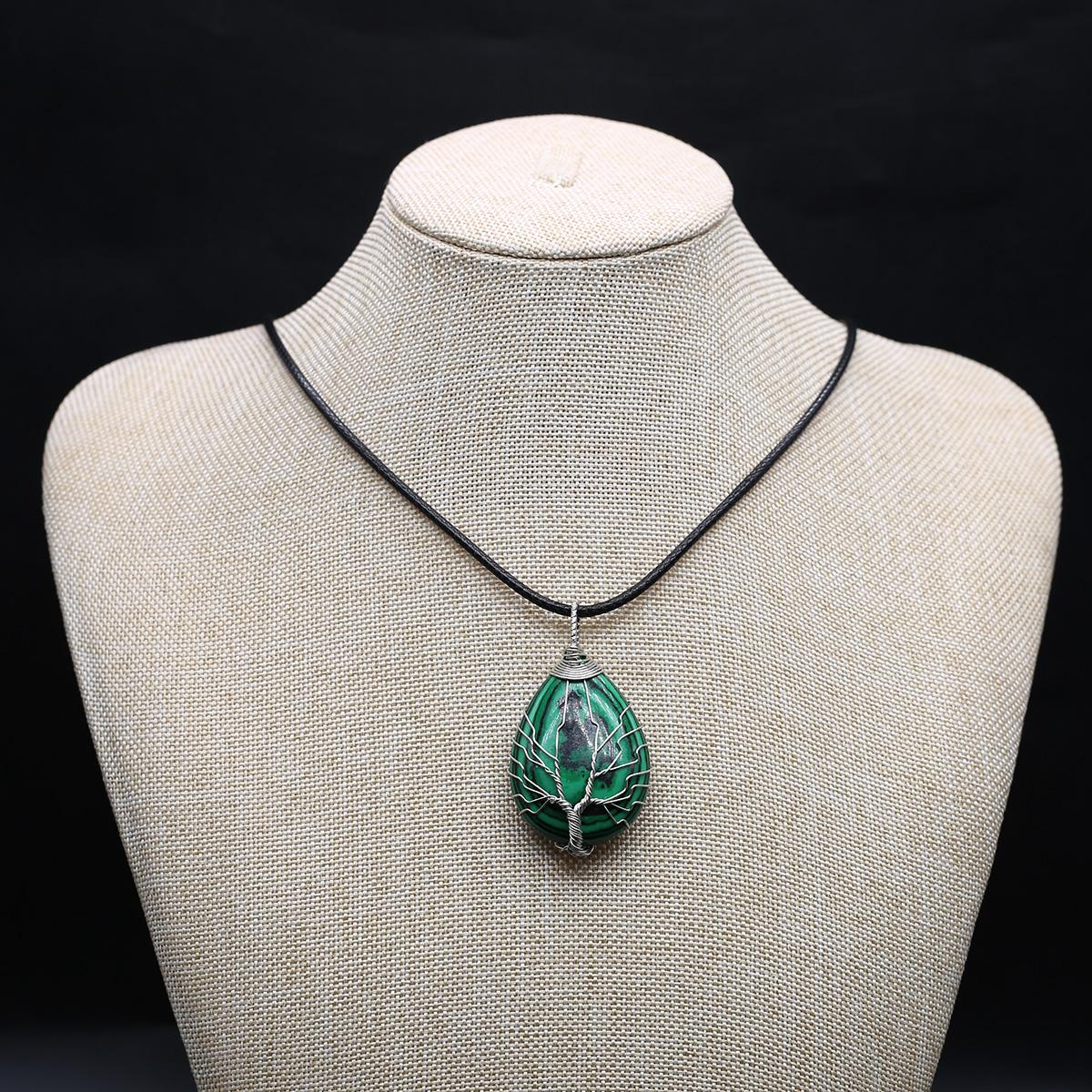 

1 шт./лот, натуральный камень, кристалл, розовый кварц, малахит, агат, подвеска в форме капли, Древо жизни, ожерелья для женщин и мужчин, ювелирные изделия 25 × 43 мм 25×43mm-Malachite