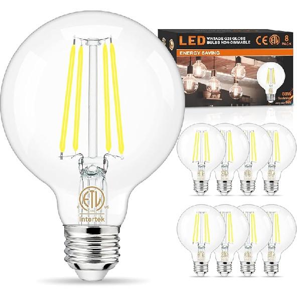 hansang 8 Pack G25 LED Edison Globe Light Bulbs, 3000K Soft White, E26 Base Round Light Bulbs for Bathroom Vanity, 6W 60W Incandescent Equivalent,
