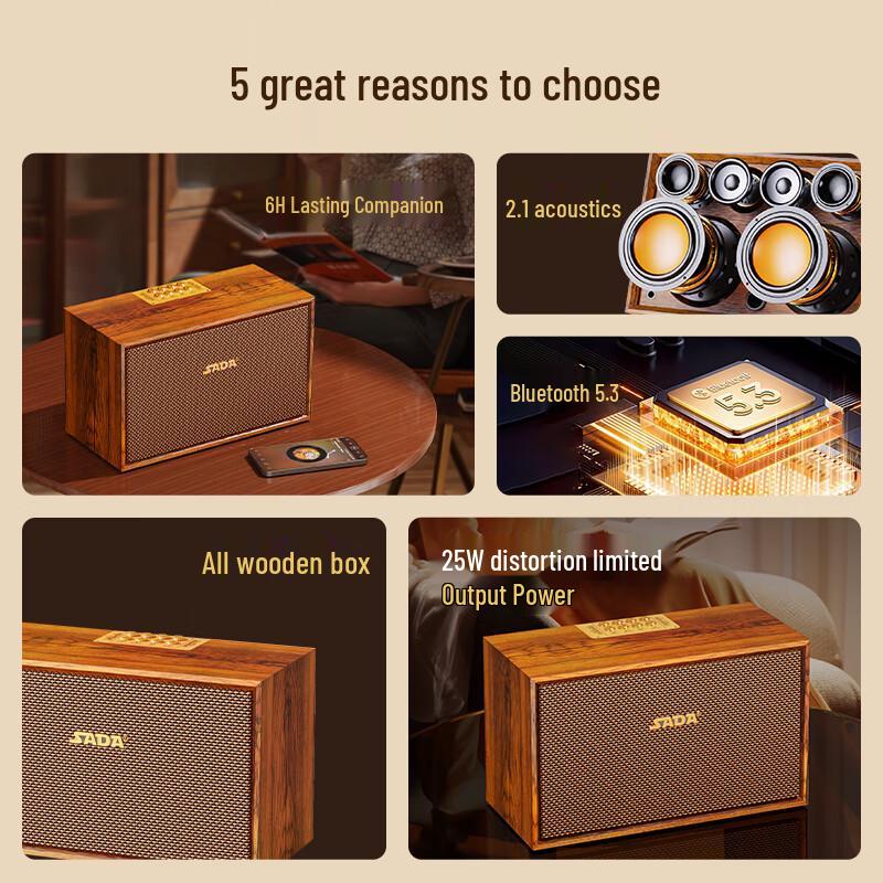 SADA K58 Retro Wooden Portable Bluetooth Speaker