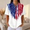 Women’s Short Sleeve Button Down Shirt with Star and Stripe Print Casual Loose Fit Blouse Lightweight Summer Top for Everyday Wear