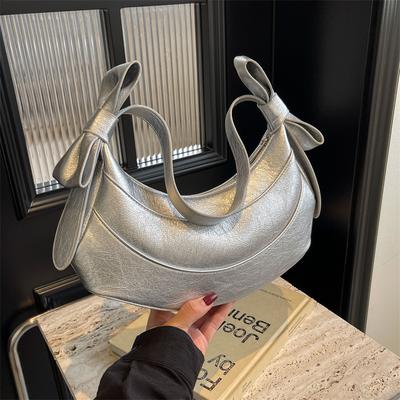 Spring/Summer New Ballet French Cute Solid Color Bow Crescent Bag