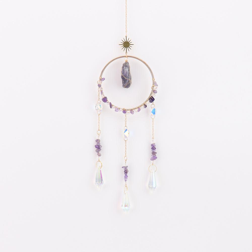 Simple Stylish Indoor Decor: Raw Stone Sun Catcher Wind Chime Pendant T109