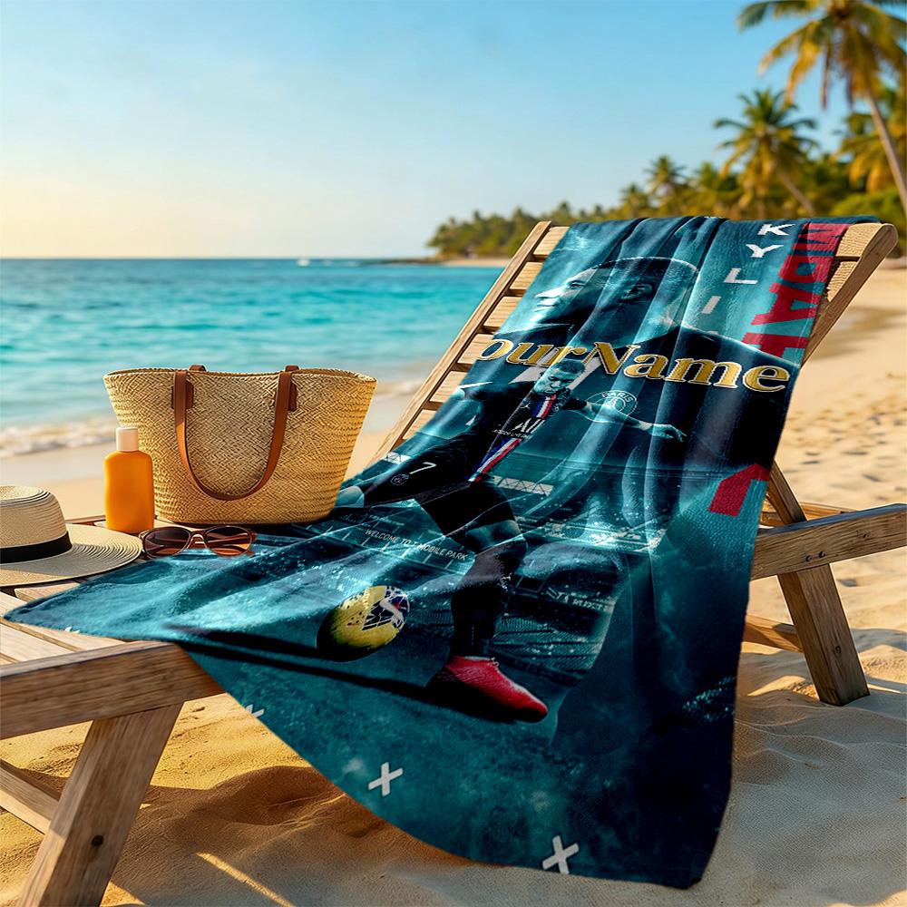 Mbappe Personalized Text Beach Towel High Absorbency & Quick-Dry Suitable for Swimming Gym Camping Yoga Vacation