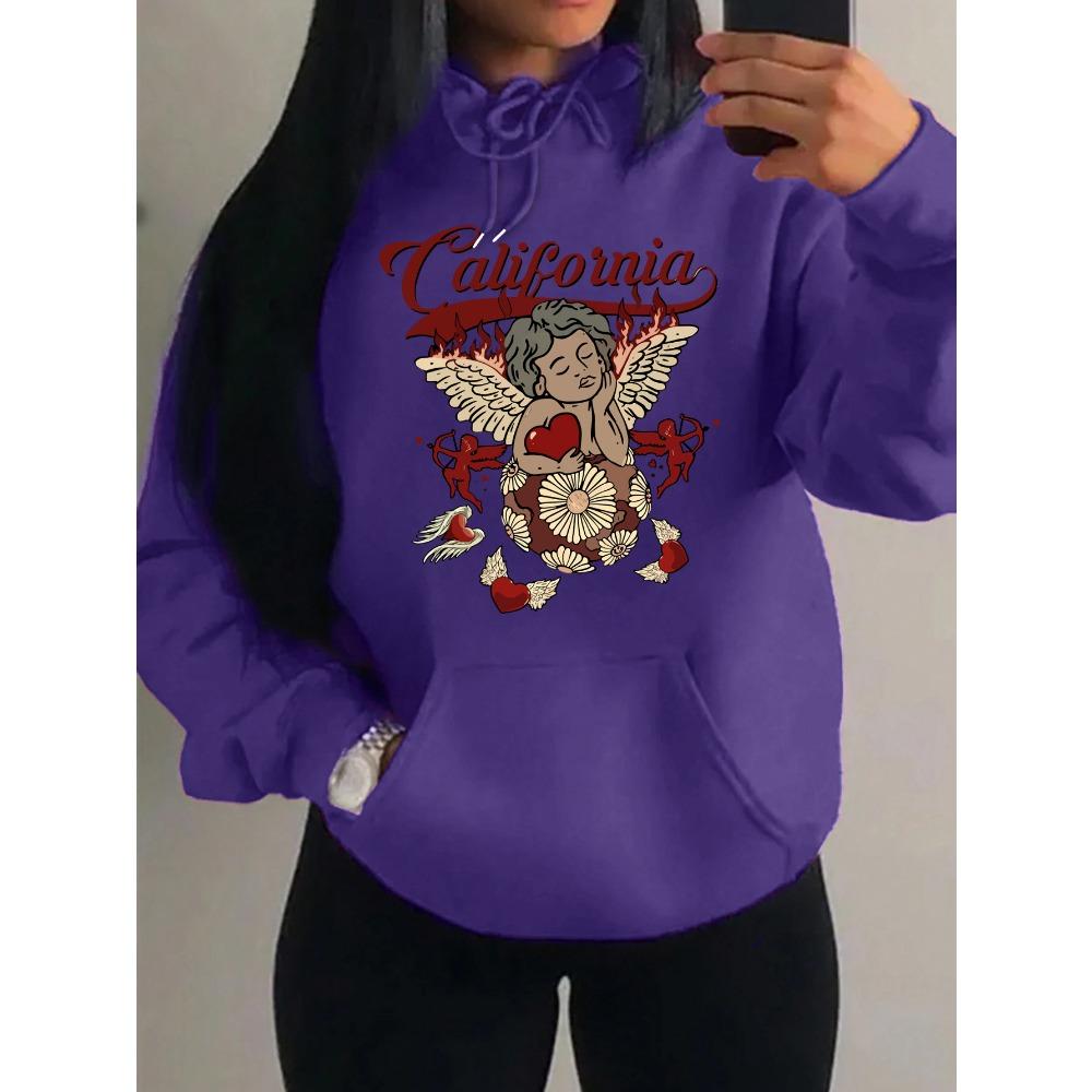 California Love Wing Angel Boy Printed Hoodies Women Harajuku Pocket Streetwear Fashion Oversized Hoody Fleece Autumn