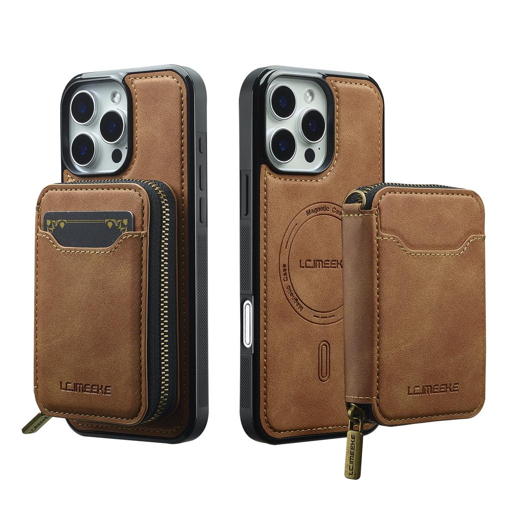 2 In 1 Detachable Magnetic Zipper Card Solt Wallet Leather Case For iPhone 17 Pro Max 16  Plus 15 14 13 12 11 Purse Bag Cover