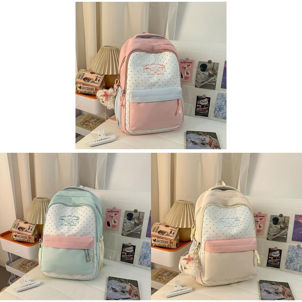 Kawaii Girl Small Bear Dot Design School Bag With Padded Shoulder Straps For Students