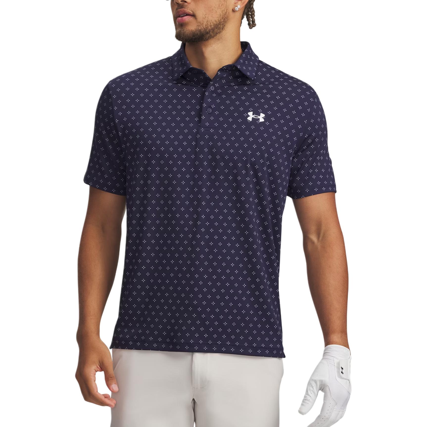 Under Armour Playoff Loose Fit All Over Print Button Short Sleeve Polo Shirt Men tops 1378677-427 M