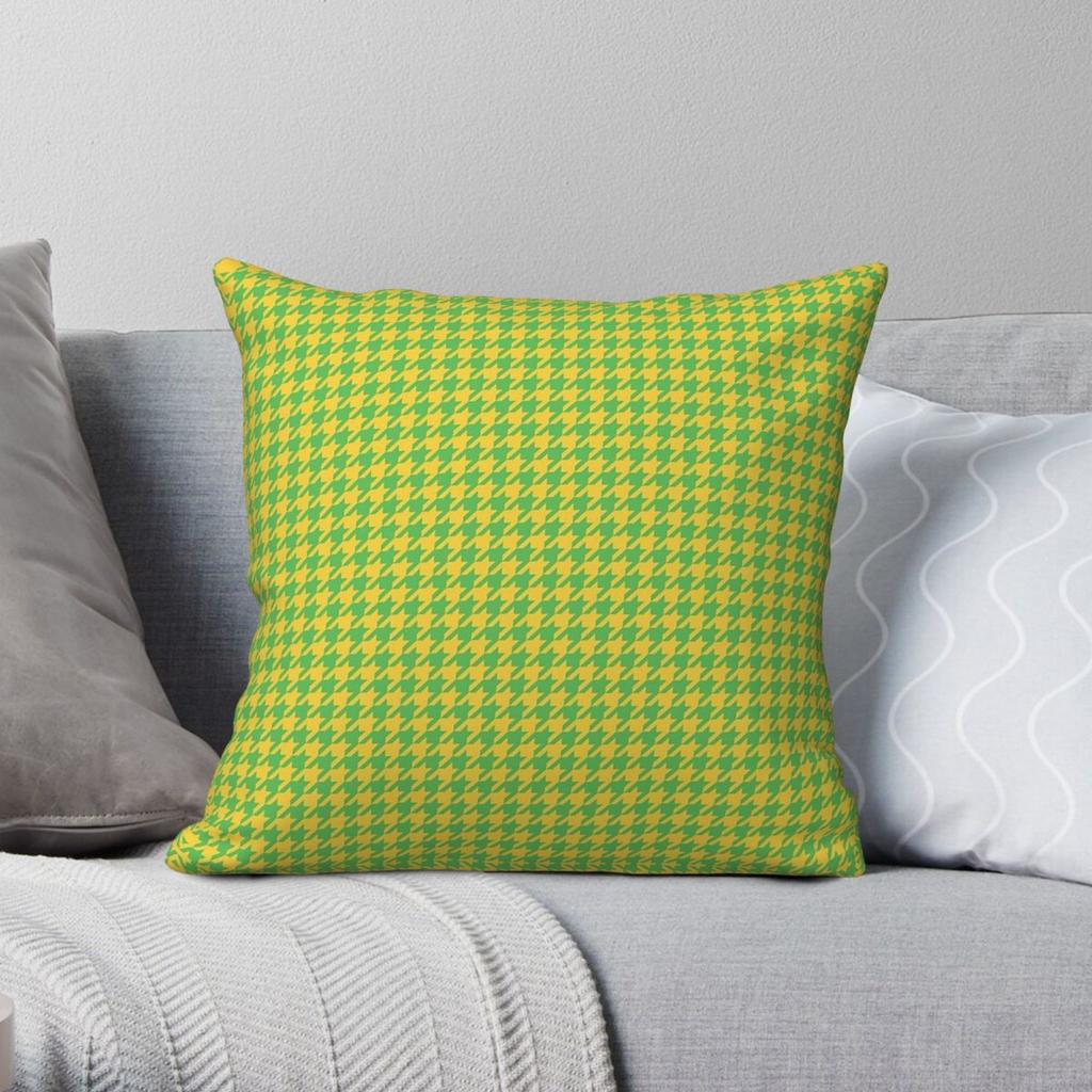 Houndstooth Yellow Lime Green Square Pillowcase Polyester Linen Velvet Pattern Decor Throw Pillow Case Home Cushion Cover
