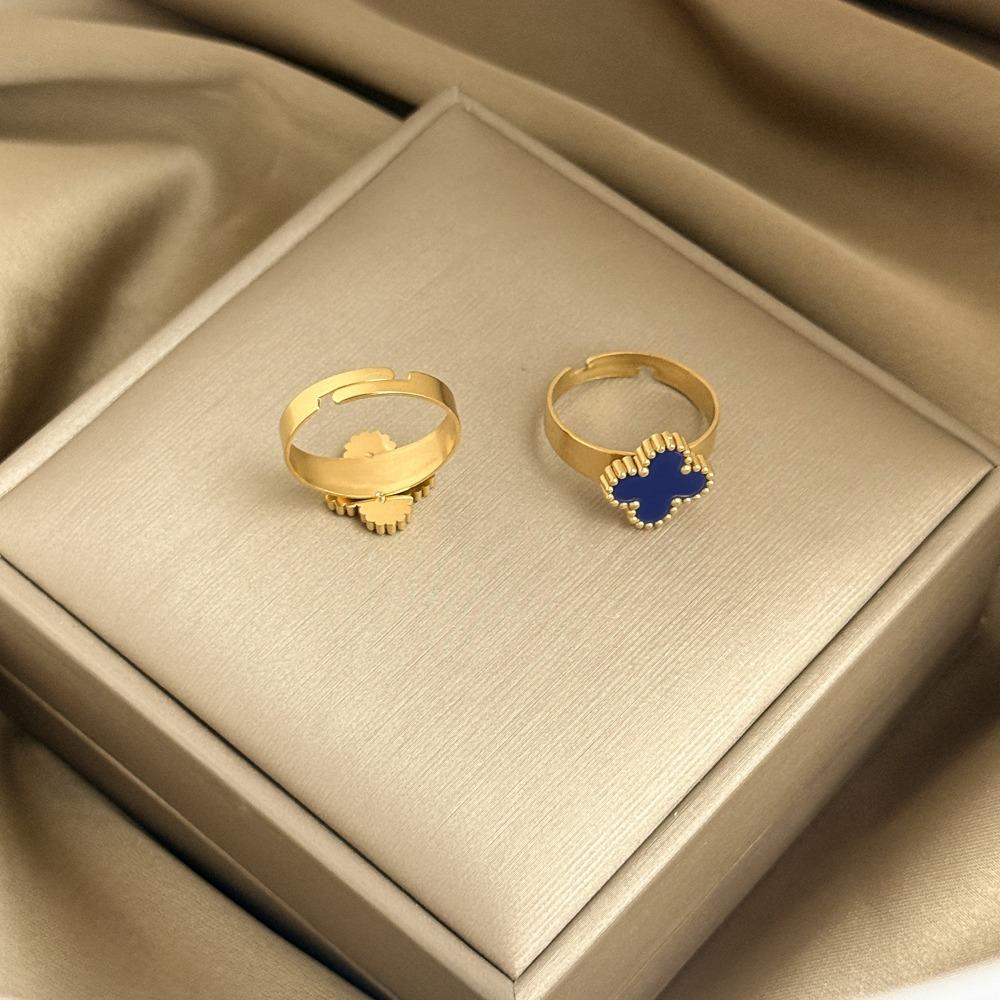 13mm Vierblättriger Kleeblattring 18K Vakuumbeschichtet Verstellbares Offenes Design Damenring