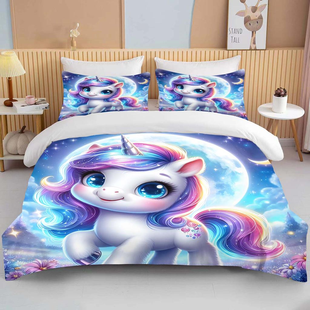 Cute Cartoon Unicorn Print Bedding Set Duvet Cover 1 Duvet Cover 2 Pillowcases Adult and Children Bedding Set Luxury Grils Gift