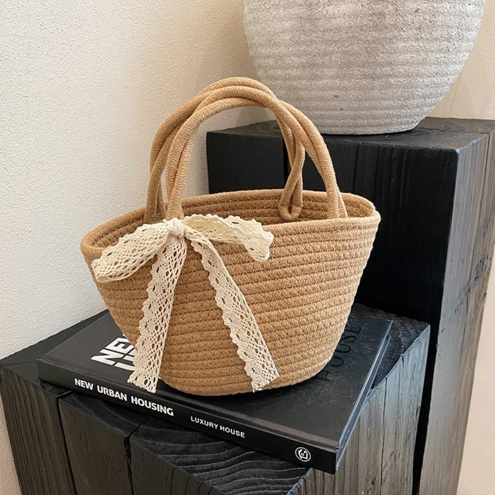 Filo di Cotone Corda di Cotone Intrecciata Borsa Intrecciata Colore Puro Boho Cesto Portaoggetti Forma a Secchiello Leggero Cesto da Shopping Vacanza al Mare