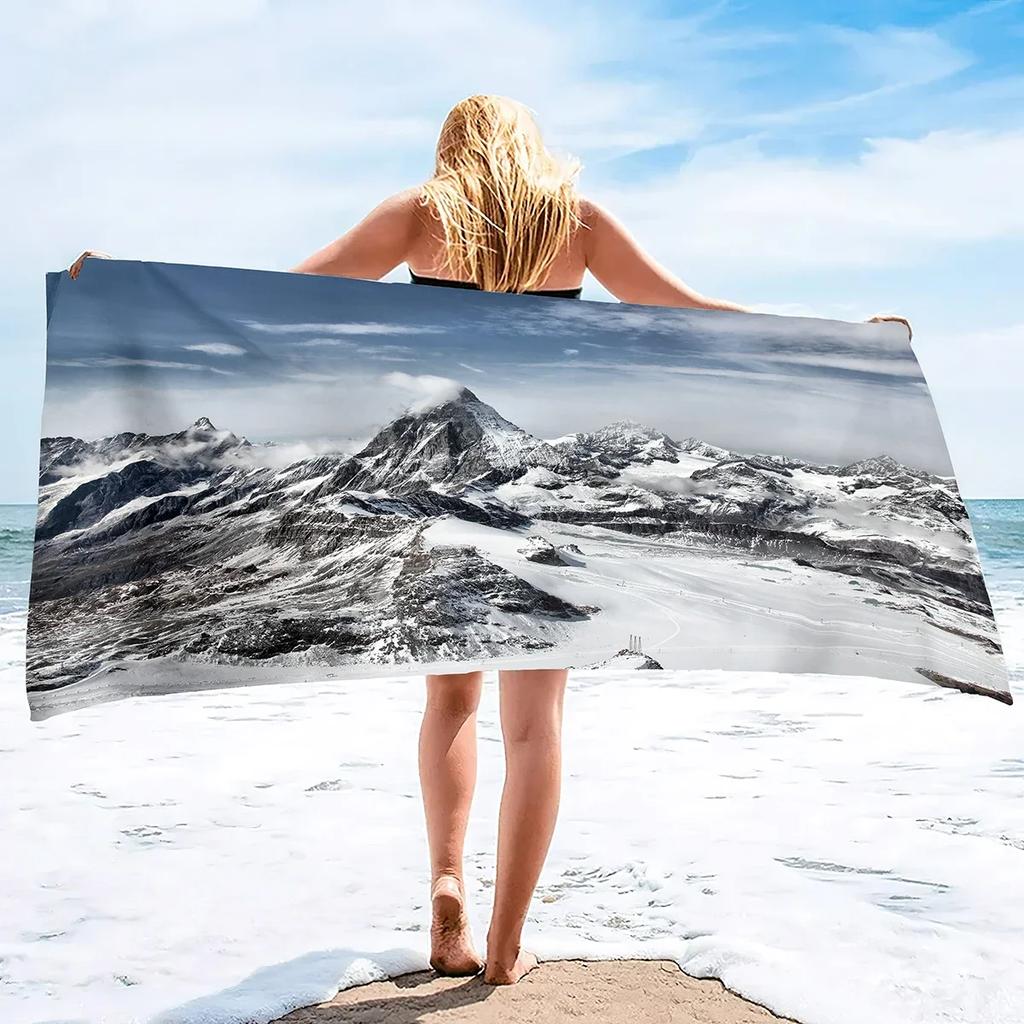 Microfiber Beach Towel Quick Dry,Snow Mountains Lightweight Travel Towel for Swimmers, Sand Free Camping Towel, Beach Towels