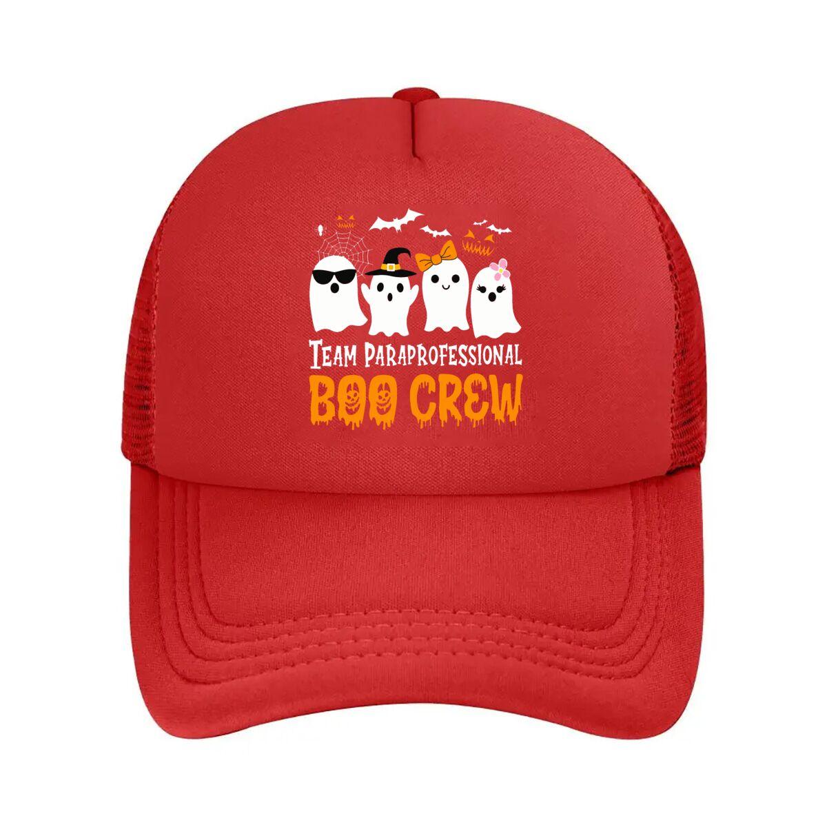 Team Paraprofessional Boo Crew Pumpkin Scary Halloween  Mesh Baseball Cap Hip Hop Adjustable
