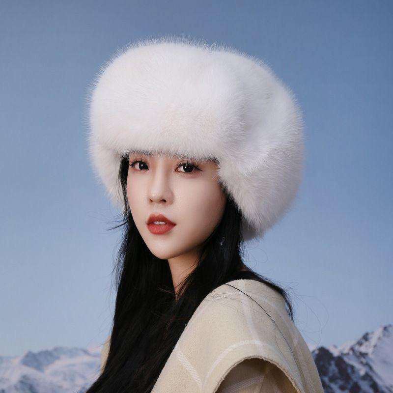 Women's Winter 2024 Plush Hat - Solid Color, Ear Protection, Windproof, Faux Fur Lei Feng Style
