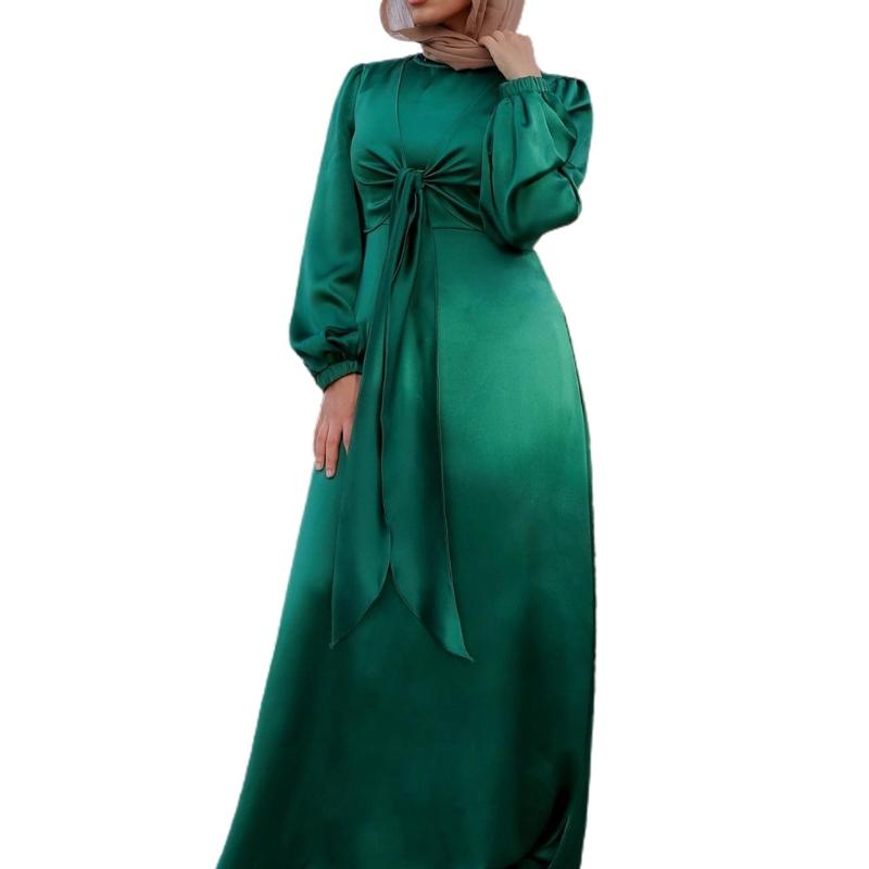 Double Wear Ramadan Muslim Dress Abayas Lace Up O-Neck Dubai Turkey Islam Clothing Kaftan Robe for Womens Girls