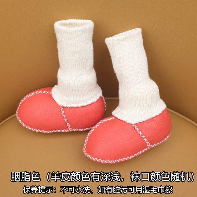 Fur Integrated Baby Shoes and Socks Warm Thick Autumn and Winter Baby Soft Soles Do Not Fall Off Toddler Shoes Newborn 0-6-12