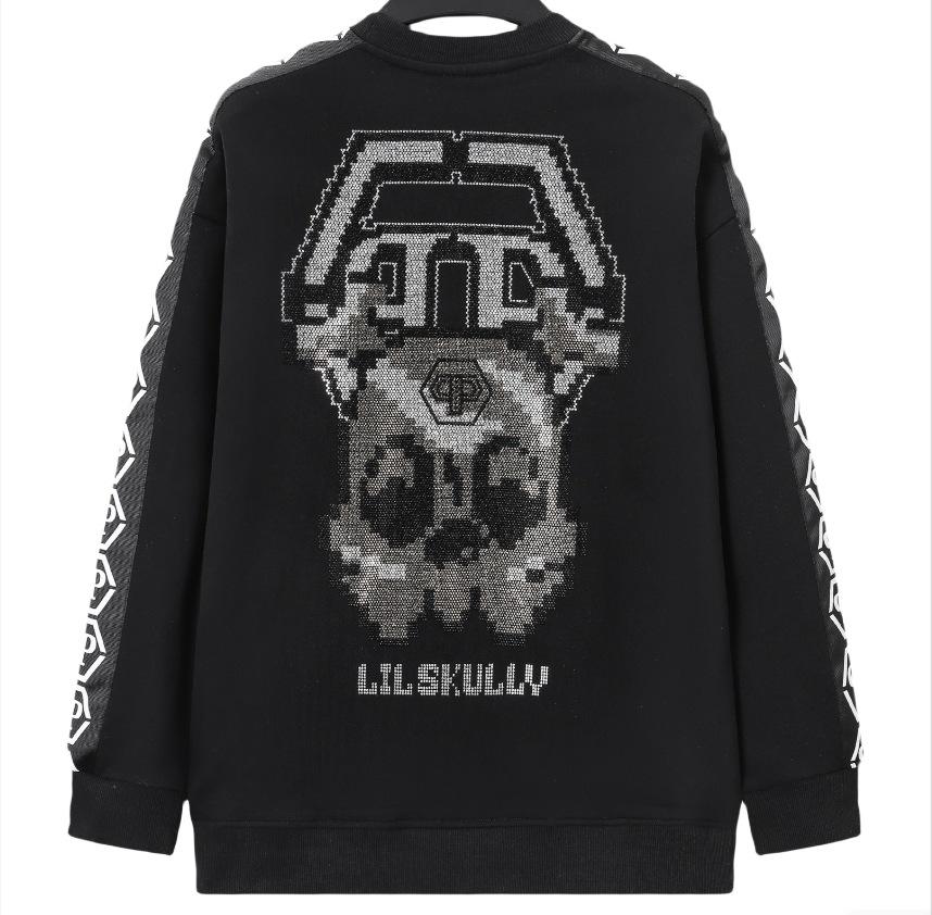 Trendy Philip Plein Men's Hoodie: Autumn/Winter Collection, European & American Street Style, Rhinestone Round Neck, Casual Fashion.