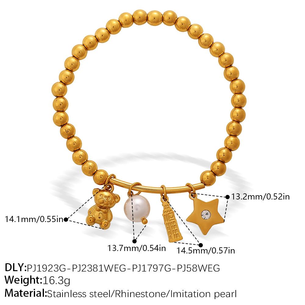 Retro Premium Sense · DIY Love Star Moon Pendant Gold Bead Bracelet Stainless Steel Gold Plated Jewelry