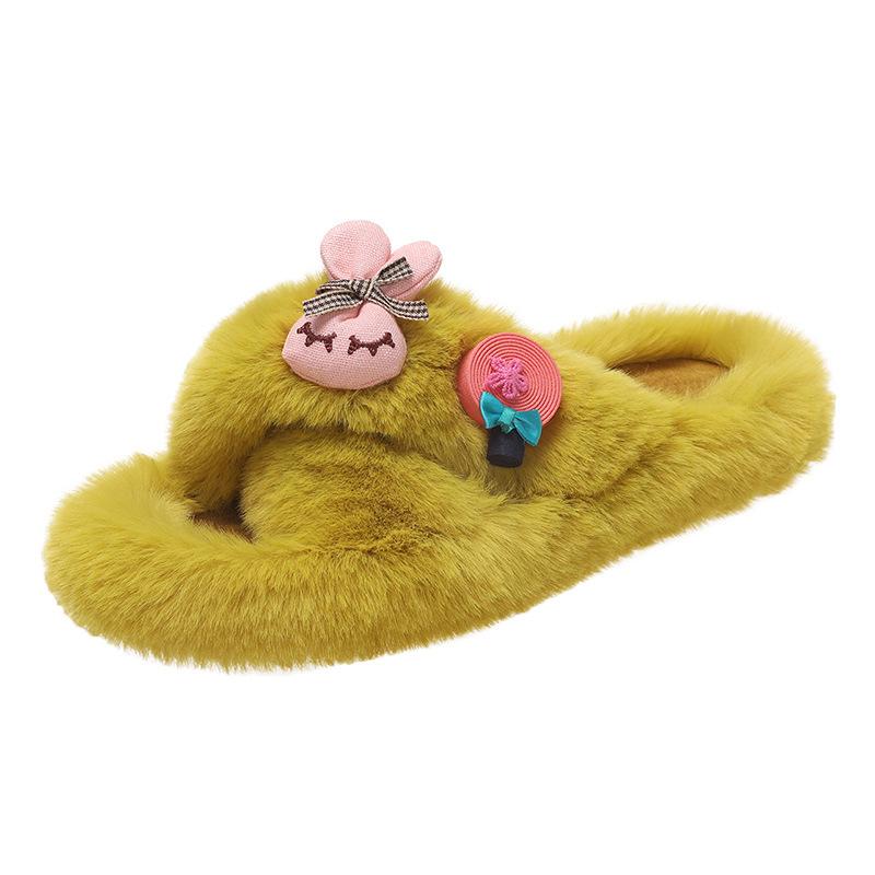 Cross-hairy slippers women's autumn new outer wear flat-bottomed slippers fashion flip-flops