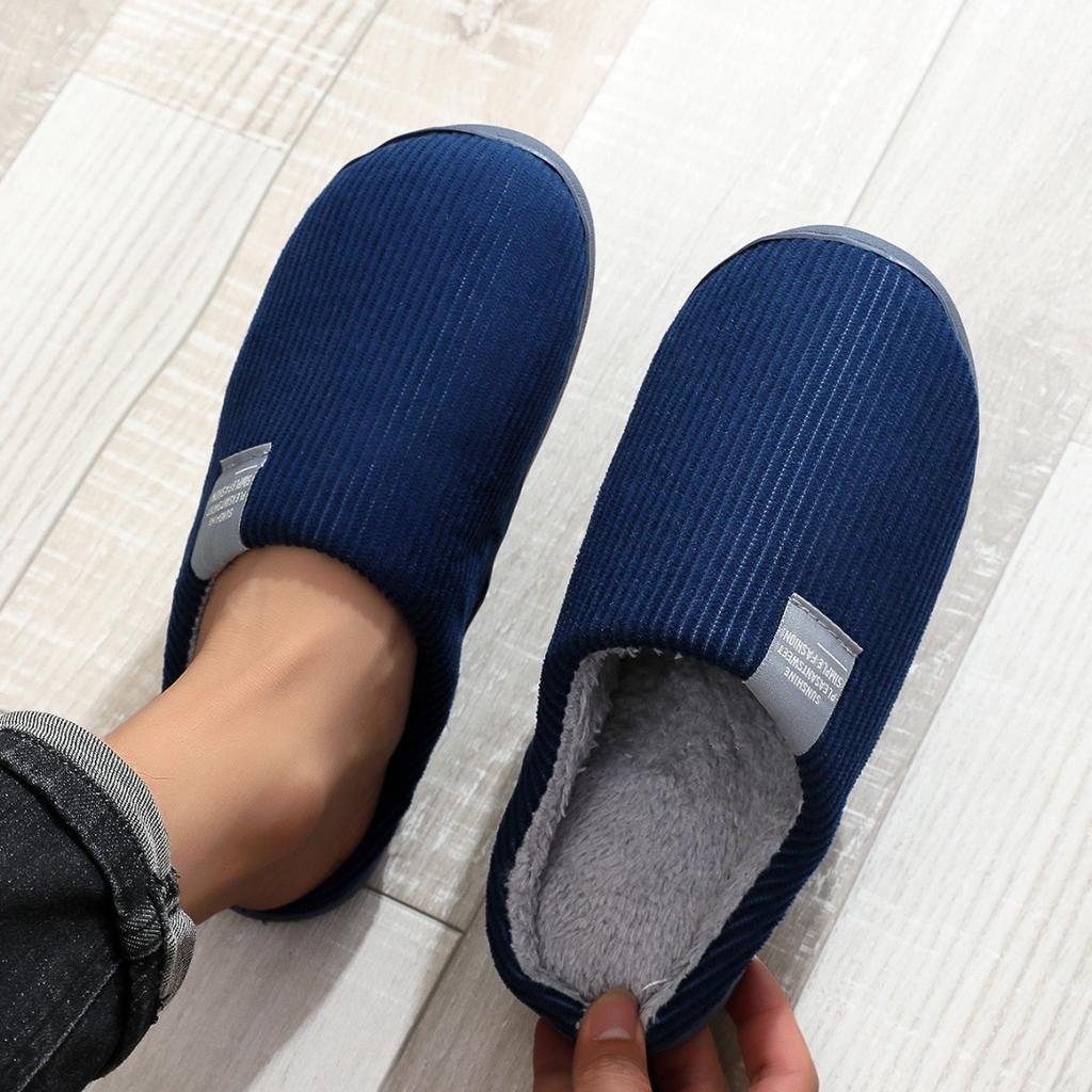 Classic side label corduroy cotton slippers couple solid color home indoor slippers simple home women's slippers