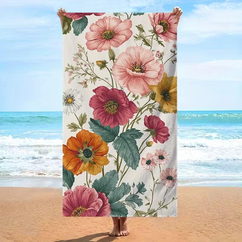 Vintage Colorful Flower Butterfly Print Beach Towel Boho Botanical Summer Beach Blanket Quick Dry Lightweight Absorbent Towel