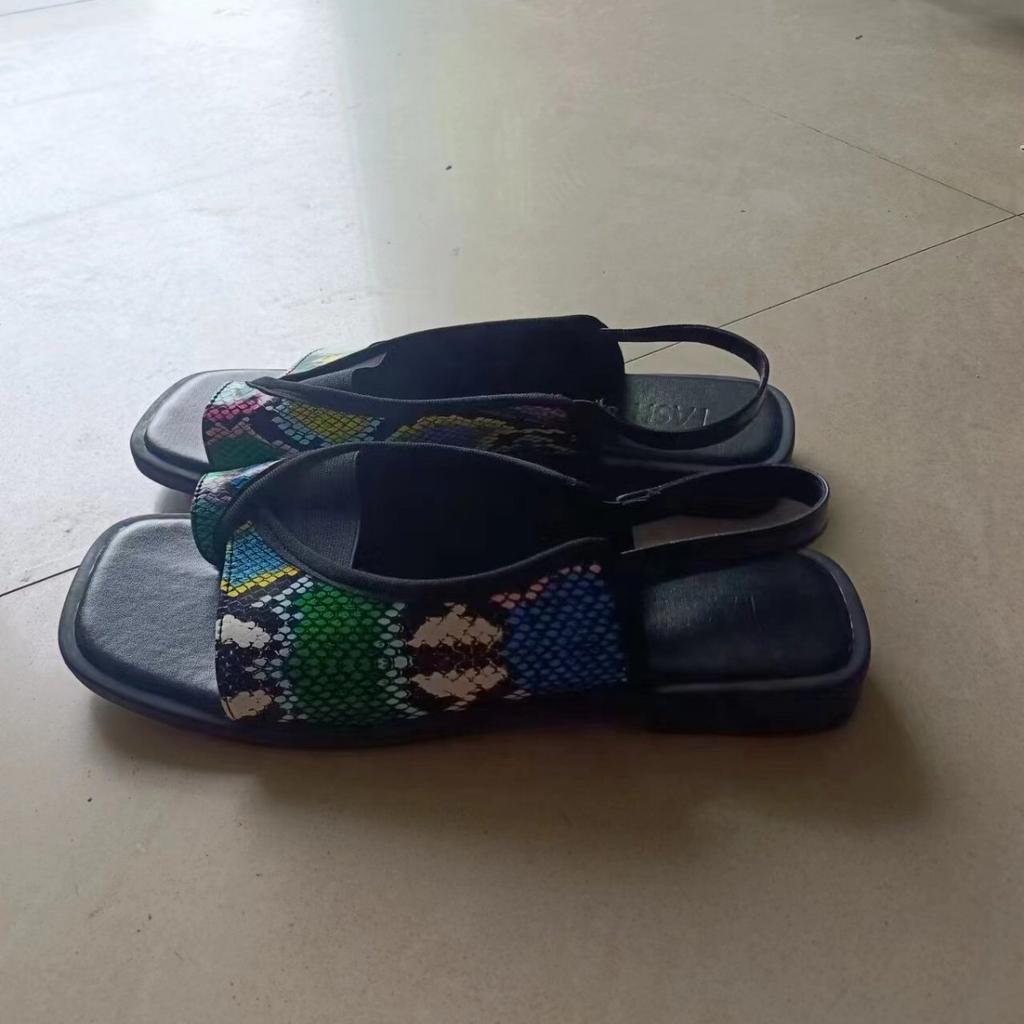 Sandale Plate Mărimi Mari pentru Femei, Vârf Pătrat, Casual, Elastic la Spate, Sandale Romane