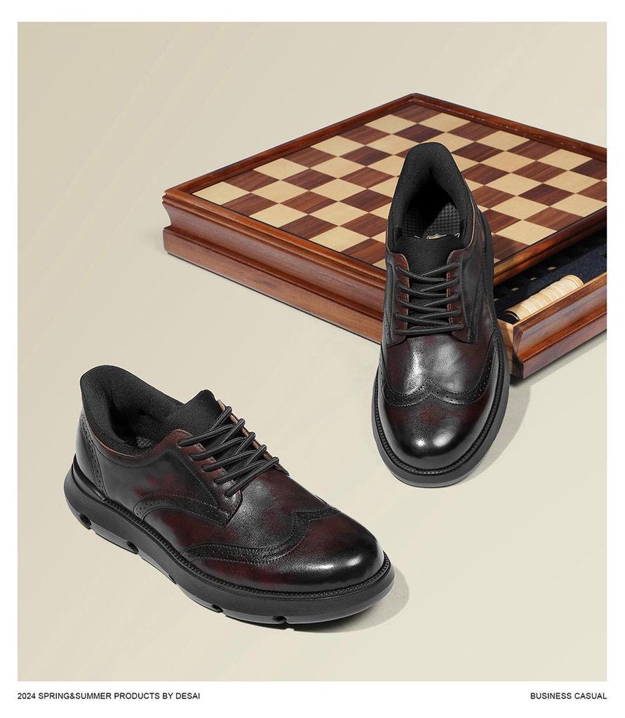 Desai 2025 Men's Height-Increasing Leather Shoes: Versatile, Wear-Resistant, Thick-Soled for Autumn/Winter.