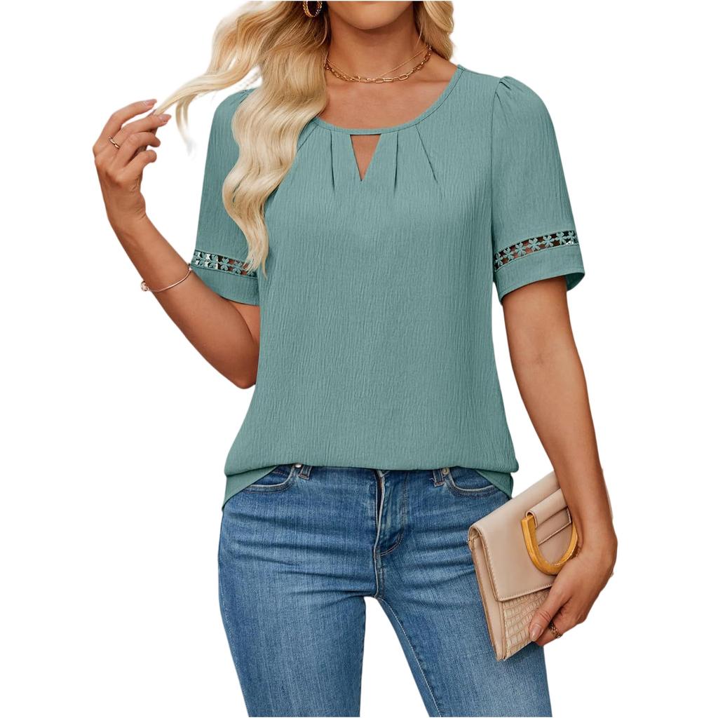 Camicetta Elegante da Donna con Maniche Corte in Pizzo Colorato e Design Svuotato