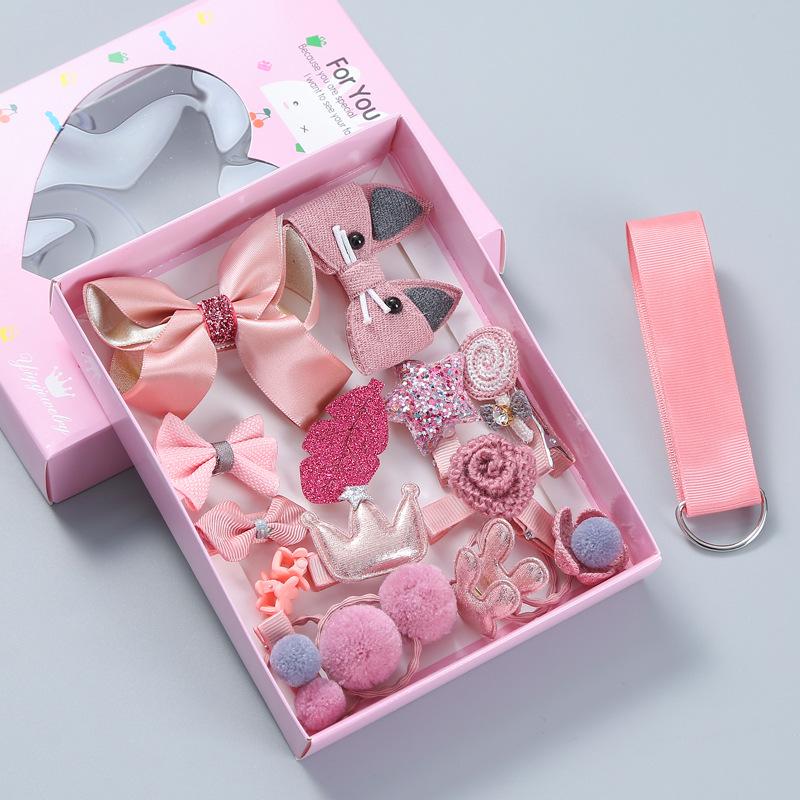 Korean Style 18-Piece Children's Hair Clips Gift Set - Hair-Friendly Bows & Crown Hairpins for Girls