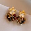 Silver Needle Resin Tiger's Eye Stone Round Leopard Pattern Earrings Retro Maillard Earrings Niche High-end Earrings